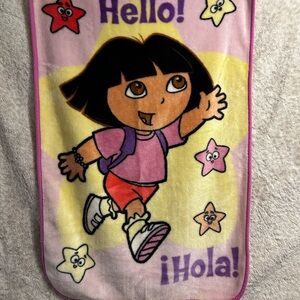 Y2K toddler sized Dora the Explorer Pink & Yellow toddler blanket vintage 2006